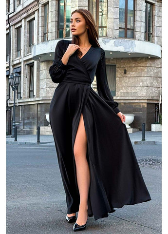 Черное вечернее платье атлас шелк 23057 черное Tanita-Romario