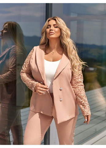 Костюм діловий, з завуженими штанами " Піджак з вишивкою" мод ВДЖВ- 1041, пудровий, 52-54 No Brand (355469627)