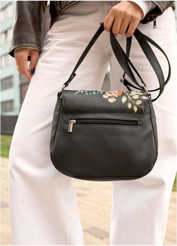 Жіноча сумка кросбоді через плече з екошкіри Чорна з квітковим принтом (938024720) Sambag (360965572)