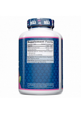 Вітаміни та мінерали High Potency Vitamin C 1000 mg with Rose Hips, 100 таблеток Haya Labs (293342152)