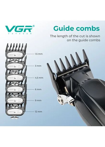Акумуляторна машинка для стрижки V-662 GREEN, 7000 RPM, 6 насадок, LED дисплей VGR (390449662)