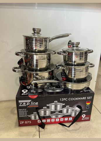 Набор кухонной посуды ZP-075 из нержавеющей стали 12 предметов Zepline (334850084)