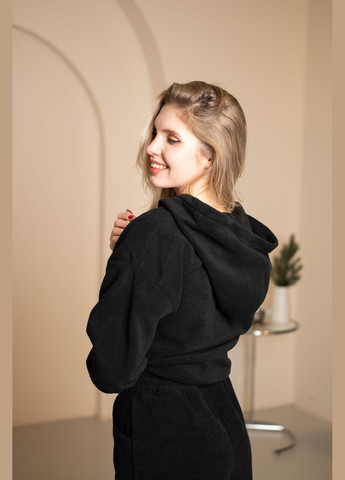 Женский костюм черного цвета на замке с капюшоном на флисе, No Brand 7033 (316703278)