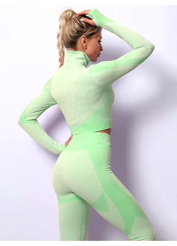 Спортивный костюм для фитнеса женский, бесшовный, комплект тройка - лосины, топ, рашгард, Euphoria, (светло-зеленый) FITCRUSH (338379737)