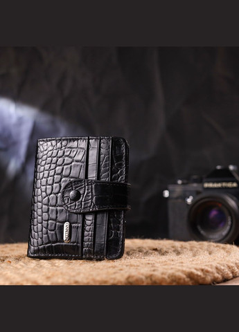 Кошелек-картхолдер с тиснением под крокодила на кнопке черный (sku_21684) No Brand (328218518)