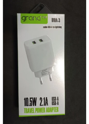 ЗУ D10A-3 2USB 10.5 W 2.1 A + кабель Lightning Белый Grand (387650211)