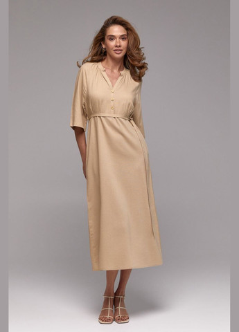 Бежевое повседневный платье в стиле ампир Triko Bakh однотонное