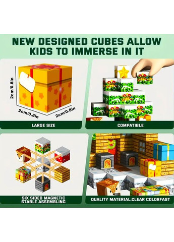 Магнітний конструктор Майнкрафт 150 кубиків казковий будинок Святого Миколая Minecraft (367184636)