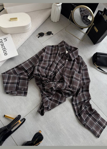 Темно-коричневая повседневный рубашка в клетку MonCher с длинным рукавом