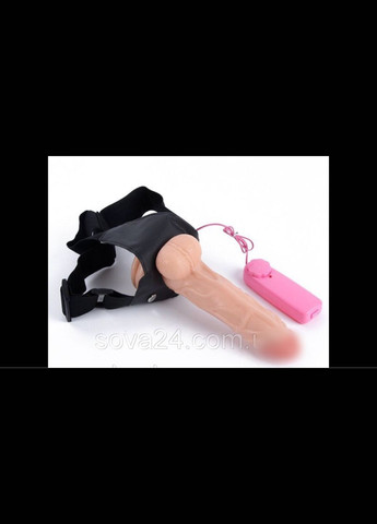 Бежевый страпон 18 см с вибрацией и клубничным лубрикантом на ремне No Brand (340914450)