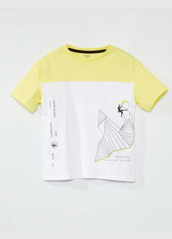 Біла футболка basic,білий-жовтий з принтом, Kiabi