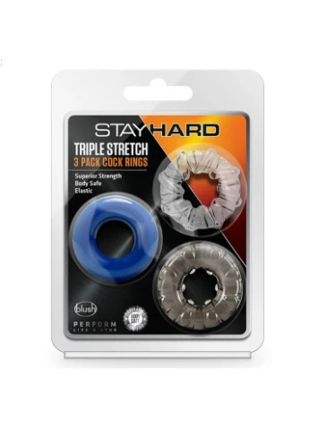 Набір із 3 різних ерекційних кілець "Stay Hard Triple Stretch 3pk Cock Rings" від Blush (298285415)
