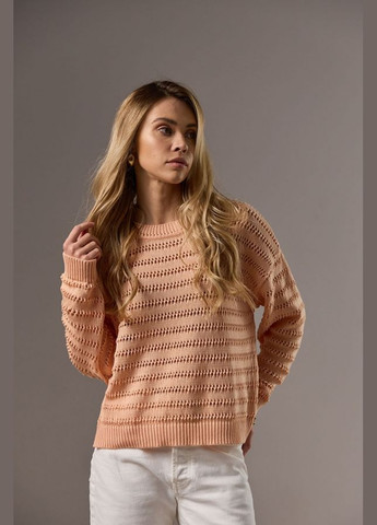 Персиковый демисезонный джемпер с ажурными линиями из хлопковой пряжи (2754) Triko Bakh