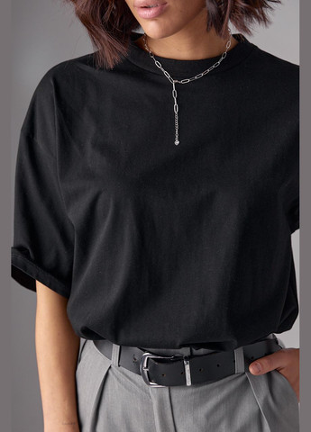 Черная летняя базовая однотонная футболка oversize Lurex
