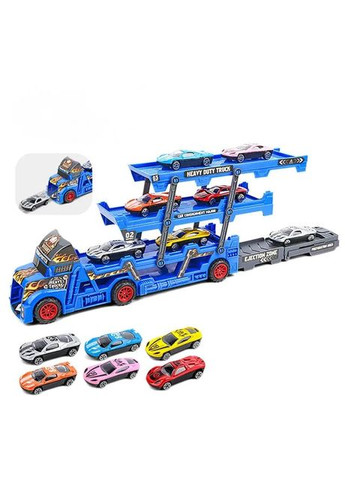 Набір машинок автовоз K180A10 трейлер з машинками 6 шт Синій Fun Game (327217131)
