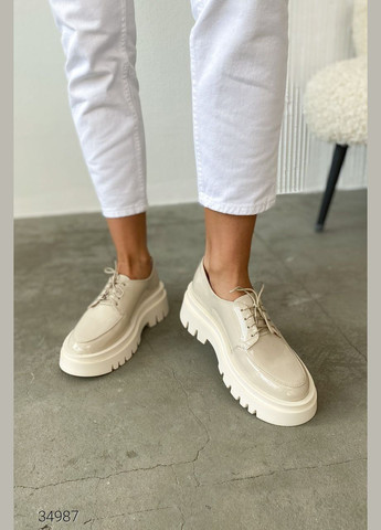 Liton Шкіряні лофери зі шнурівкою на плоскій масивній підошві світло-бежевий з натуральна шкіра, україна — демісезон (303775692)