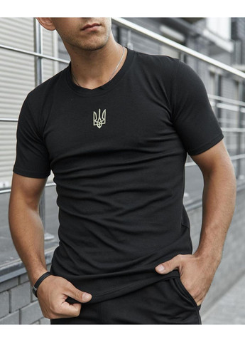 Черная футболка мужская, украинский герб, мужские футболки с украинской символикой, классные футболки тризуб с коротким рукавом Intruder