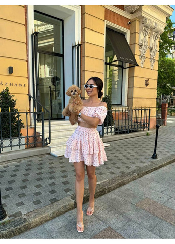 Жіночий літній костюм кроп-топ та ярусна міні-спідниця MonCher (349453478)