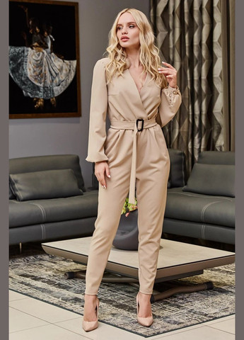 Комбинезон Seventeen комбинезон-брюки однотонный бежевый кэжуал креп-дайвинг