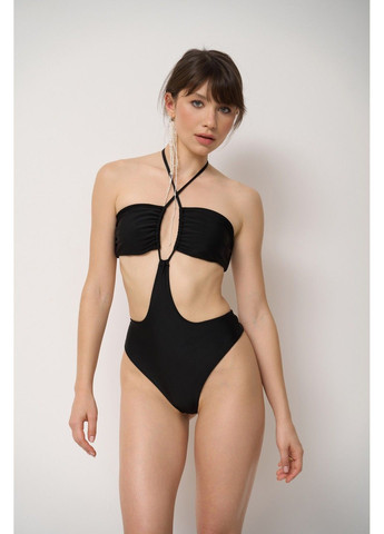 Черный летний купальник женский сплошной с черным цветком rose черный слитный Handy Wear