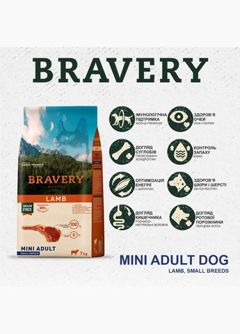 Сухой корм Lamb Mini Adult для взрослых собак мелких пород с ягненком 2 кг (8436538946671) Bravery (315867903)