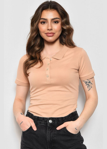 Бежева літня футболка жіноча поло бежевого кольору Let's Shop