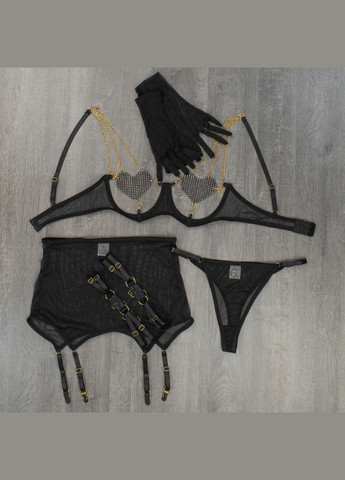 Чорний демісезонний спокусливий комплект жіночої білизни No Brand