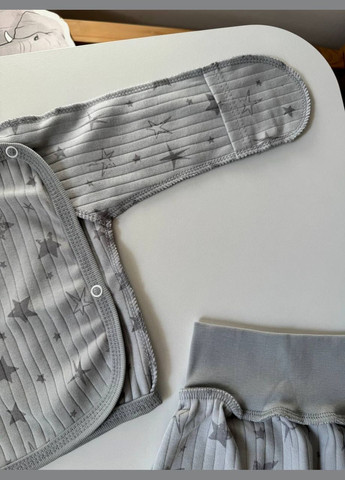 Серый демисезонный набор сорочка, ползунки и шапочка для новорожденного интерлок No Brand