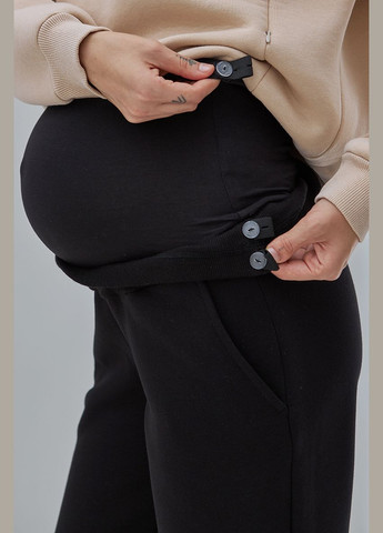 Теплые брюки-джоггеры для беременных черные трикотажные с начесом Юла мама (302648590)