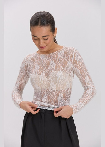 Женский гипюровый молочный лонгслив с цветочным узором MKAR22048-1 Modna KAZKA (336933693)