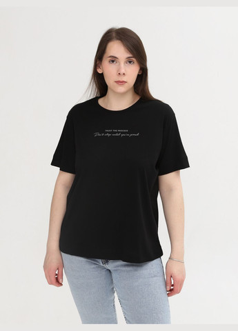 Чорна літня футболка жіноча чорна бавовняна з написом пряма з коротким рукавом MDG Пряма