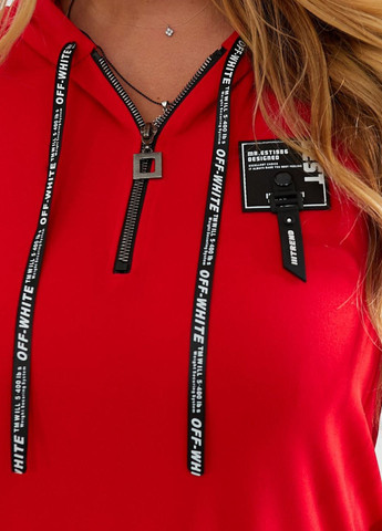 Красное повседневный женское платье из креп-дайвинга с капюшоном и декольте на молнии платье-худи Allthings однотонное