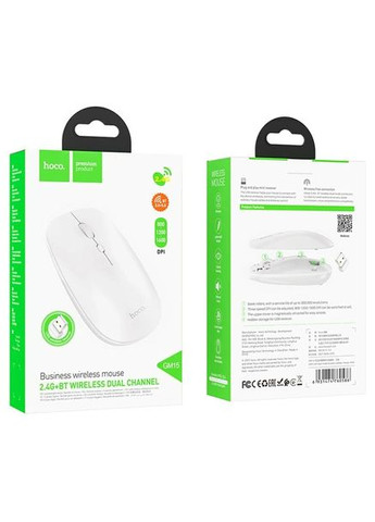 Безпровідна мишка з двома режимами підключення GM15 (1600 DPI), білий Hoco (371632220)