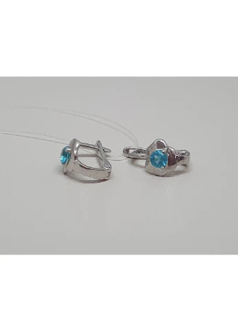 Серебряные серьги с фианитами. 90200585 Голубой Qvaliz (393646089)