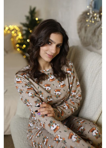 Кавова утеплена піжама для дівчинки (кофта та штани) з принтом hc (h001-6076-024-2-1) Носи своє