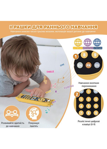 Музична іграшка, інтерактивний дитячий пульт із підсвіткою, звуками, 3 мовами (EN/FR/ES), силіконовий No Brand (366304091)