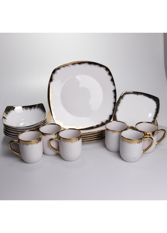 Столовый набор посуды тарелок и чашек 24 предмета на 6 персон «Геометрия» фарфоровый SD-24-1 Yiwu (371734939)