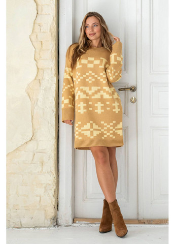 Гірчична жіноча тепла вязана сукня з орнаментом альона гірчиця You Best