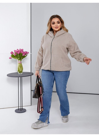 Бежевая демисезонная женская куртка тедди, без подкладки No Brand