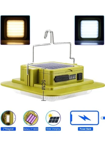 Лампа для кемпінгу 229L-SMD 3х18650 сонячна панель Powerbank Type-C біле жовте світло No Brand (380618563)