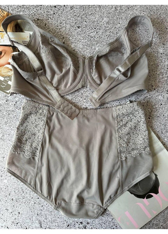 Сірий комплект мереживної білизни бюстгальтер з трусиками з високою посадкою сірий Lanny Mode