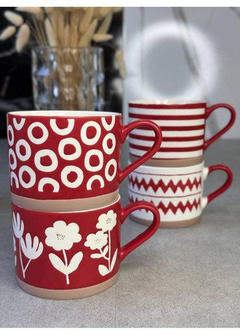 Кружка 400мл "Орнамент" стильный и удобный аксессуар для ваших любимых напитков 4 вида Красный и белый OSM (365549108)