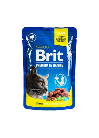 Вологий корм Cat pouch для стерилізованих котів, ягнятина, 100 г Brit Premium (364789151)