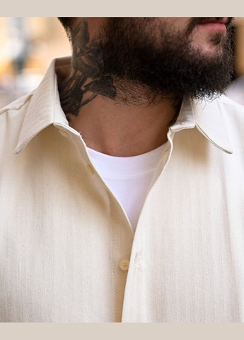 Бежевый летний стильный мужской костюм из лёна бежевый шорты и рубашка Freedom