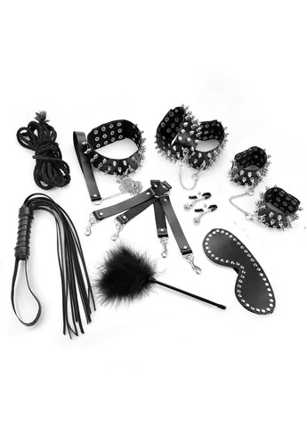 BDSM-набір – Spikes BDSM Set Leather, 10 предметів, чорний, натуральна шкіра Art of Sex (339866169)