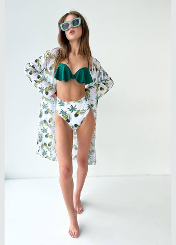 Зеленый женский купальник+туника 1401 (рюша зеленый комплект) No Brand