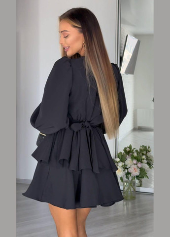 Чорна повсякденний сукня жіночій - міні з воланами кльош JUGO однотонна