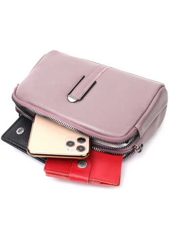 Сумка жіноча цікавого кольору на два відділення з натуральної шкіри Фіолетова 19х12,5х6,5 см 22279 Vintage (329196851)