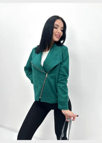 Зелена демісезонна замшева куртка-жакет Fashion Girl