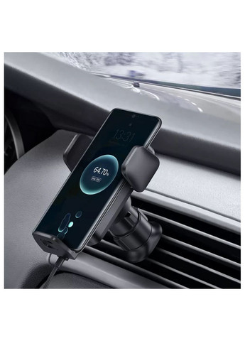 Автотримач для телефона з бездротовим ЗП Wisdom Auto Alignment Car Mount Wireless Charger з технологією Qi 15W Чорний Baseus (360528281)